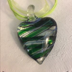 🌷SALE🌷Handblown Glass Heart Pendant in Green NIB